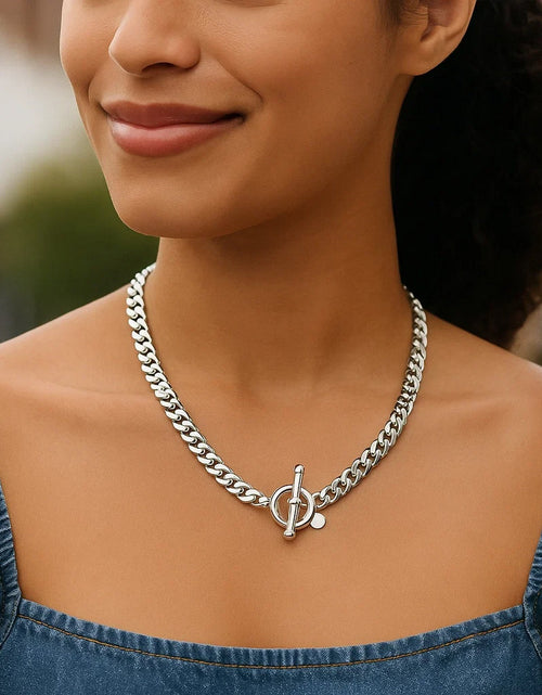 Load image into Gallery viewer, Sterling Silver Polished Wide Link Toggle Necklace – 18 Inches
