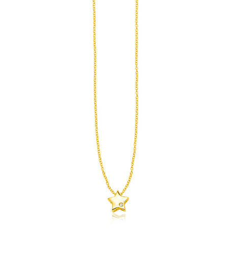 14K Yellow Gold Diamond Star Pendant Necklace 18 Inch