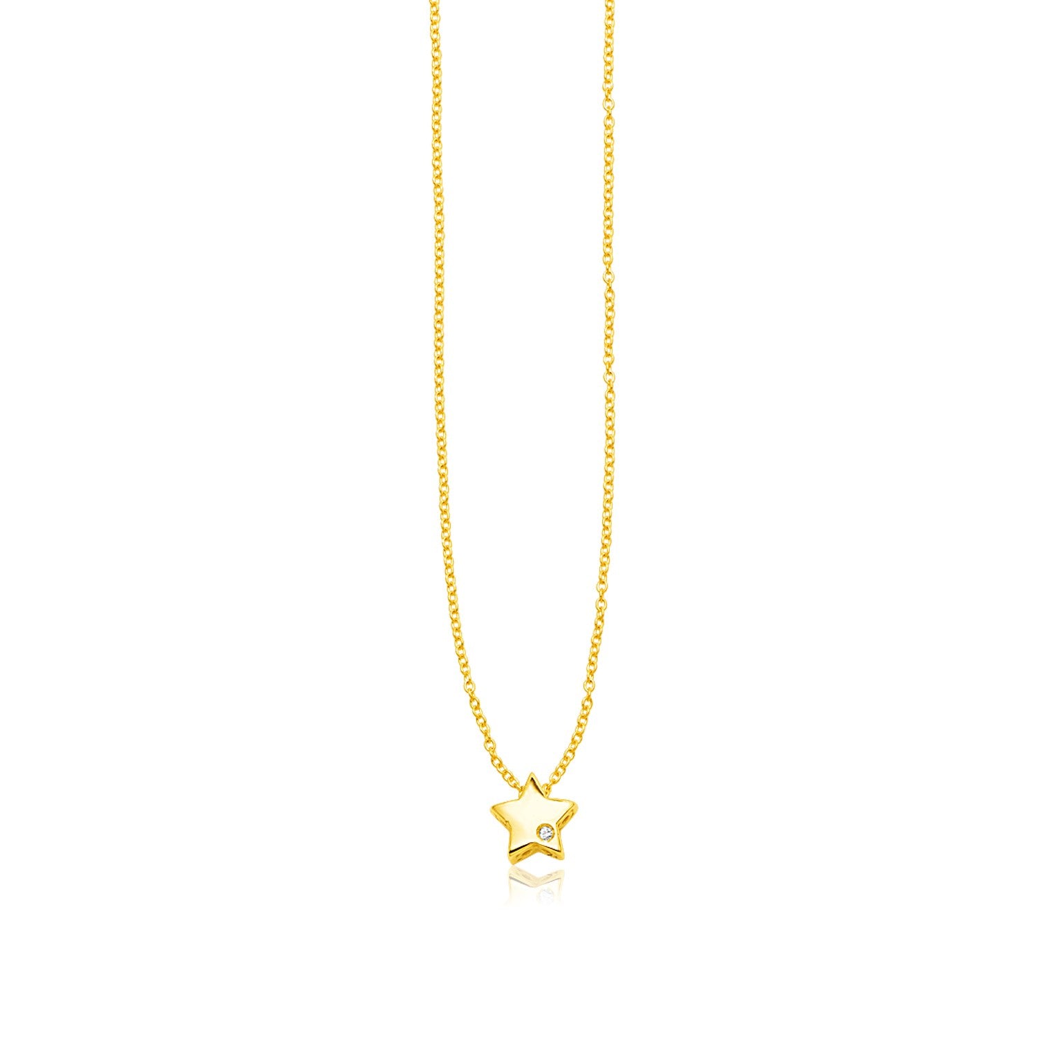 14K Yellow Gold Diamond Star Pendant Necklace 18 Inch