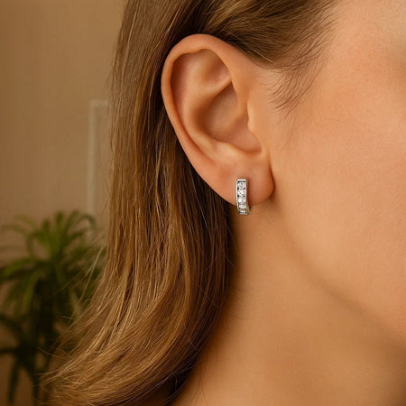 Sterling Silver Petite CZ Hoop Earrings