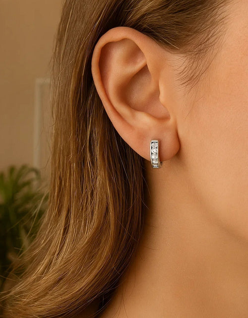 Load image into Gallery viewer, Sterling Silver Petite CZ Hoop Earrings
