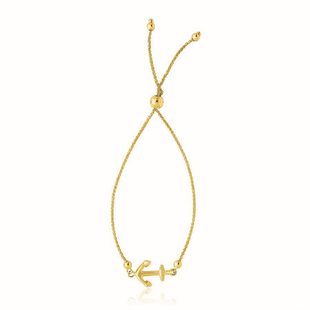 14k Yellow Gold Anchor Adjustable Lariat Bracelet – 9.25 Inches