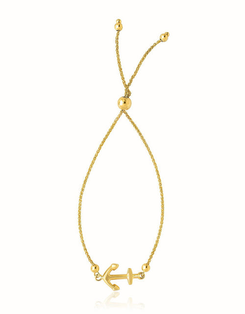 Load image into Gallery viewer, 14k Yellow Gold Anchor Adjustable Lariat Bracelet – 9.25 Inches
