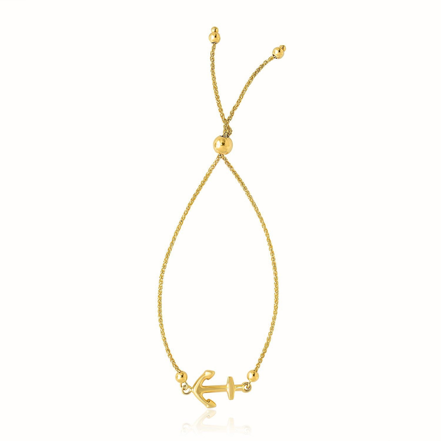 14k Yellow Gold Anchor Adjustable Lariat Bracelet – 9.25 Inches