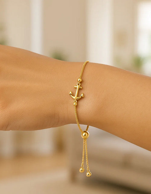 Load image into Gallery viewer, 14k Yellow Gold Anchor Adjustable Lariat Bracelet – 9.25 Inches
