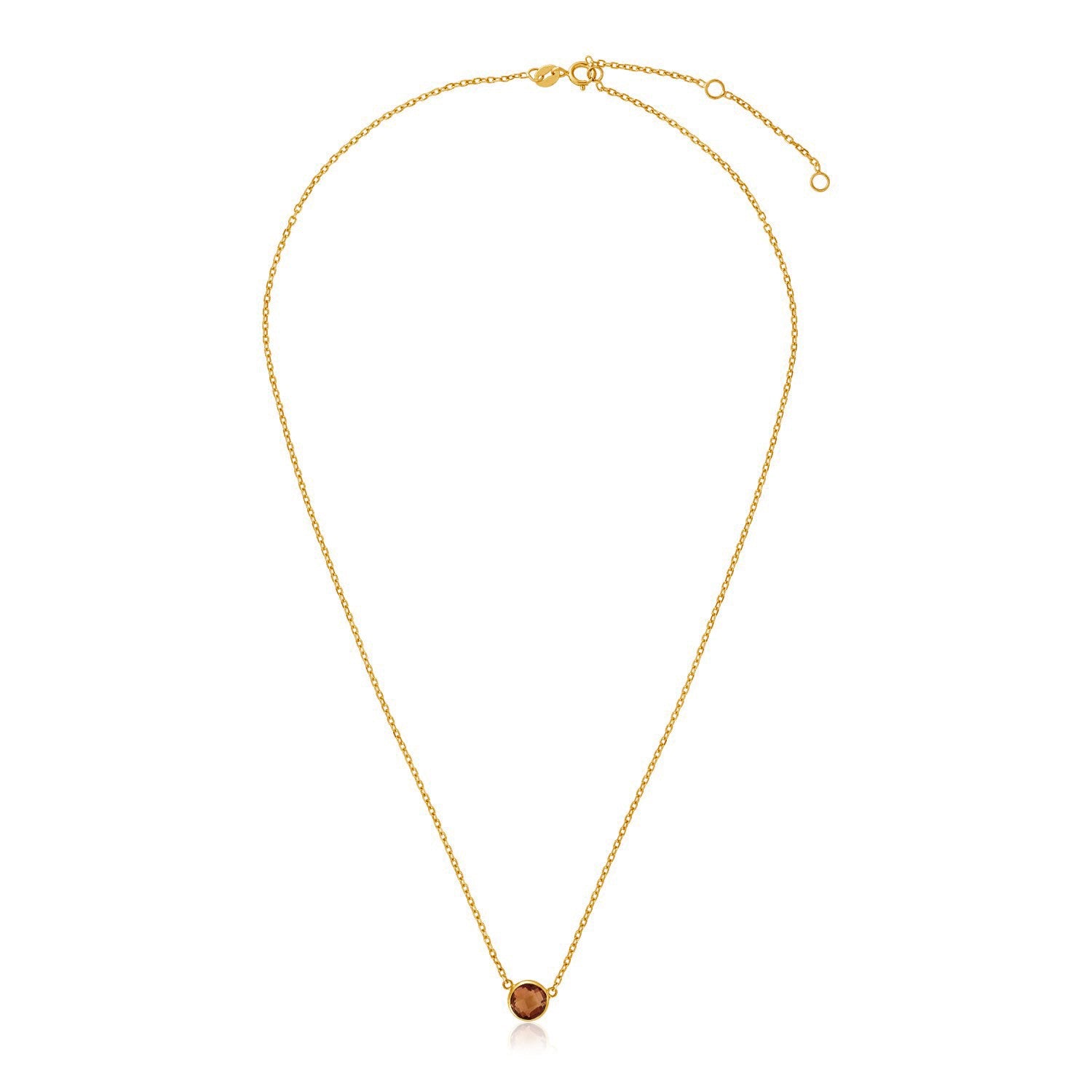 14K Yellow Gold Round Citrine Bezel Necklace 17 Inch
