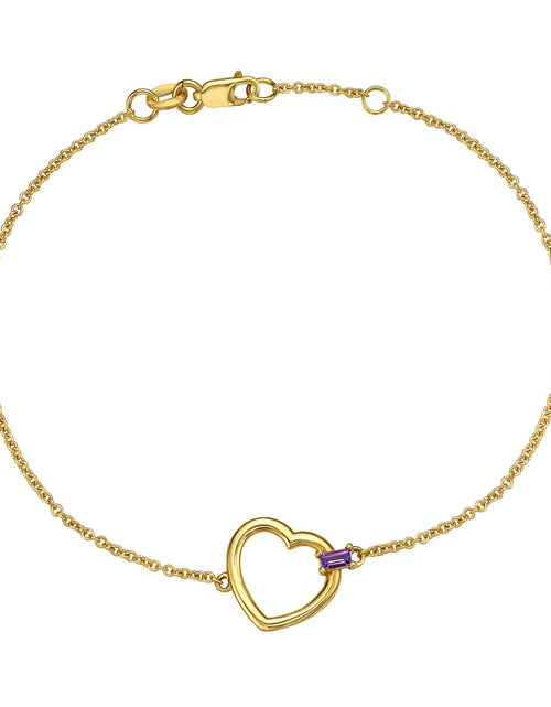 Load image into Gallery viewer, 14K Yellow Gold Amethyst Baguette Heart Bracelet – 7 Inches
