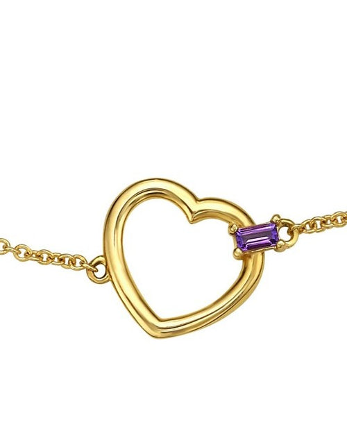 Load image into Gallery viewer, 14K Yellow Gold Amethyst Baguette Heart Bracelet – 7 Inches
