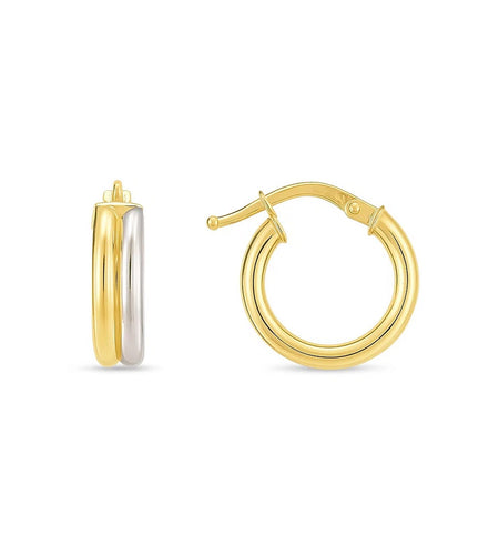 14k Two Tone Gold Double Round Hoops