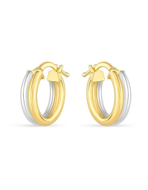 Load image into Gallery viewer, 14k Two Tone Gold Double Round Hoops

