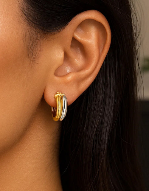 Load image into Gallery viewer, 14k Two Tone Gold Double Round Hoops
