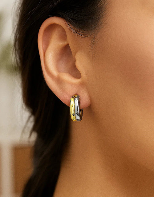 Load image into Gallery viewer, 14k Two Tone Gold Double Round Hoops
