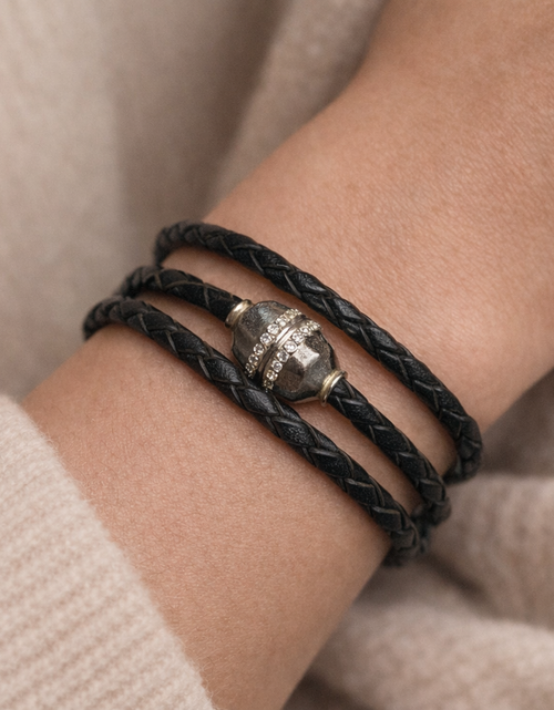 Load image into Gallery viewer, Retired Silpada Leather Wrap Bracelet / Choker Necklace – Sterling Silver &amp; CZ Clasp
