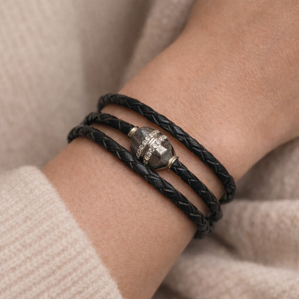 Retired Silpada Leather Wrap Bracelet / Choker Necklace – Sterling Silver & CZ Clasp