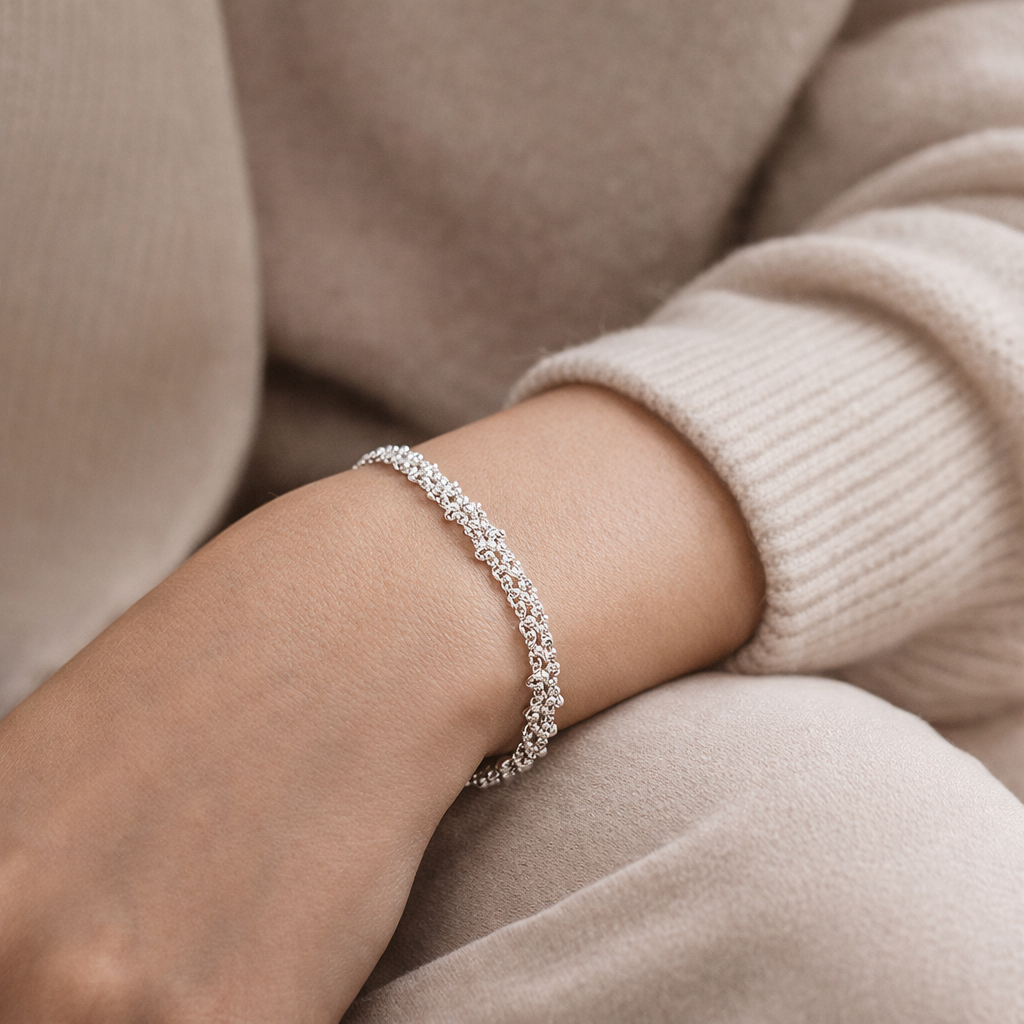 925 Sterling “Silver Cascade” Bracelet – Textured Statement Chain