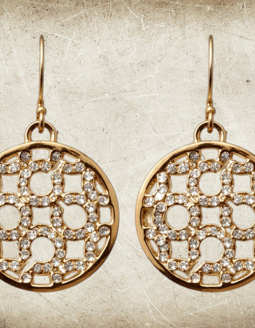 Load image into Gallery viewer, Coach Gold Tone Crystal Logo Drop Earrings – Signature C Statement Earrings
