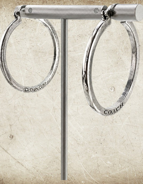 Load image into Gallery viewer, Coach Silver Tone Logo Hoop Earrings Minimalist Designer Hoops
