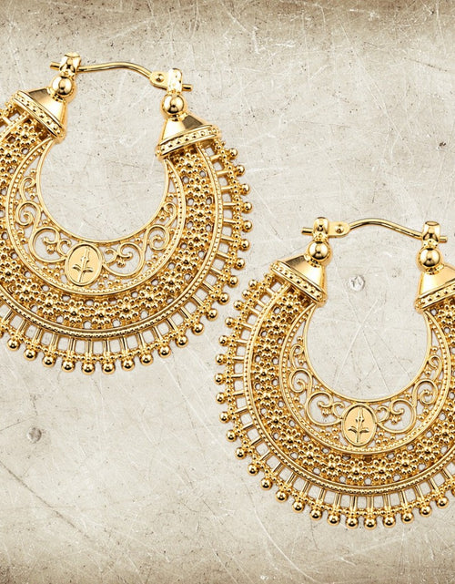 Load image into Gallery viewer, Novica Gold Over Sterling Silver “Golden Marrakech Hoops” - Artisan Filigree Earrings NEW
