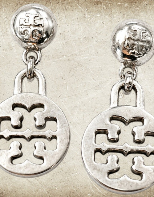 Load image into Gallery viewer, Pre-Owned Tory Burch Silver Tone Logo Medallion Drop Earrings
