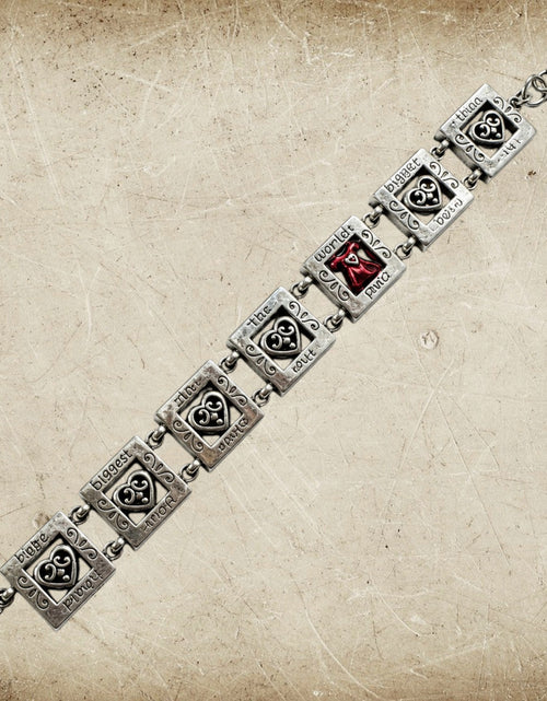 Load image into Gallery viewer, Brighton Silver-Tone Story Panel Bracelet with Red Crystal Heart Accent
