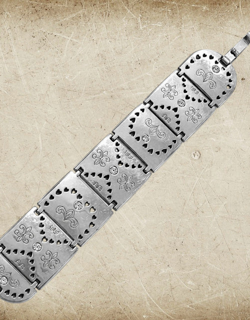 Load image into Gallery viewer, Brighton Crystal Fleur-de-Lis Filigree Panel Bracelet
