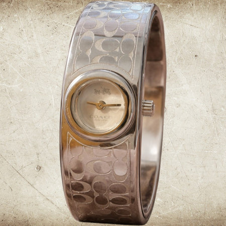 Coach Signature Silver Tone Cuff Watch – Pre-Owned Designer Bracelet Watch
