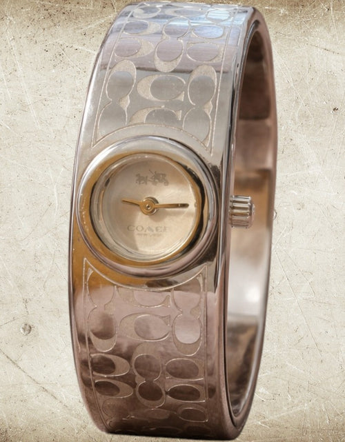 Load image into Gallery viewer, Coach Signature Silver Tone Cuff Watch – Pre-Owned Designer Bracelet Watch
