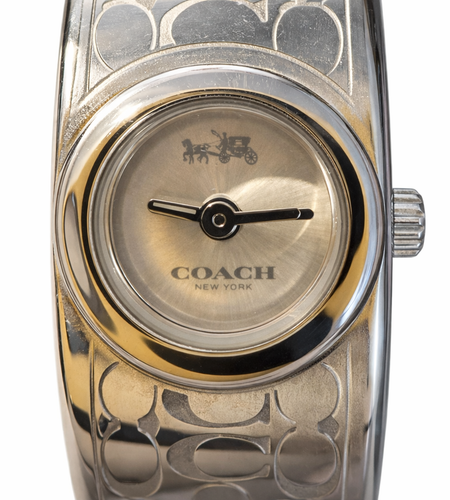 Coach Signature Silver Tone Cuff Watch – Pre-Owned Designer Bracelet Watch
