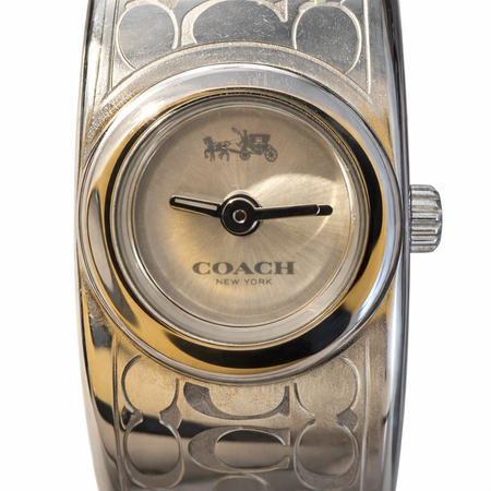 Coach Signature Silver Tone Cuff Watch – Pre-Owned Designer Bracelet Watch
