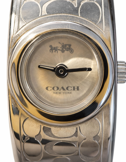 Load image into Gallery viewer, Coach Signature Silver Tone Cuff Watch – Pre-Owned Designer Bracelet Watch
