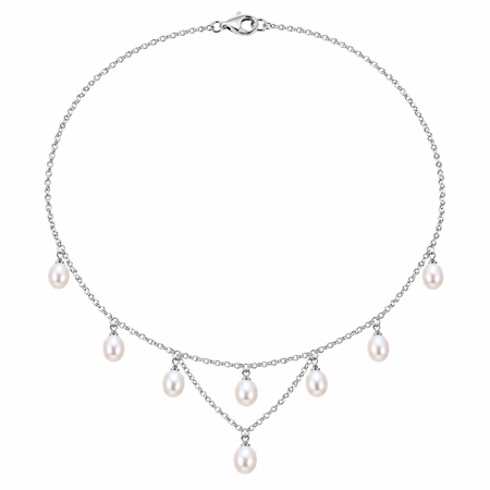 Blush Cascade Pearl Festoon Necklace -Honora Sterling Silver Pink Freshwater Pearl