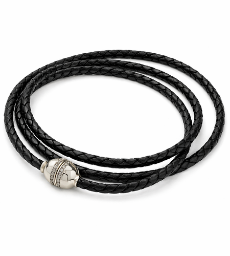 Retired Silpada Leather Wrap Bracelet / Choker Necklace – Sterling Silver & CZ Clasp
