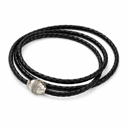 Retired Silpada Leather Wrap Bracelet / Choker Necklace – Sterling Silver & CZ Clasp