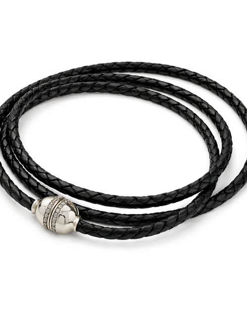 Load image into Gallery viewer, Retired Silpada Leather Wrap Bracelet / Choker Necklace – Sterling Silver &amp; CZ Clasp

