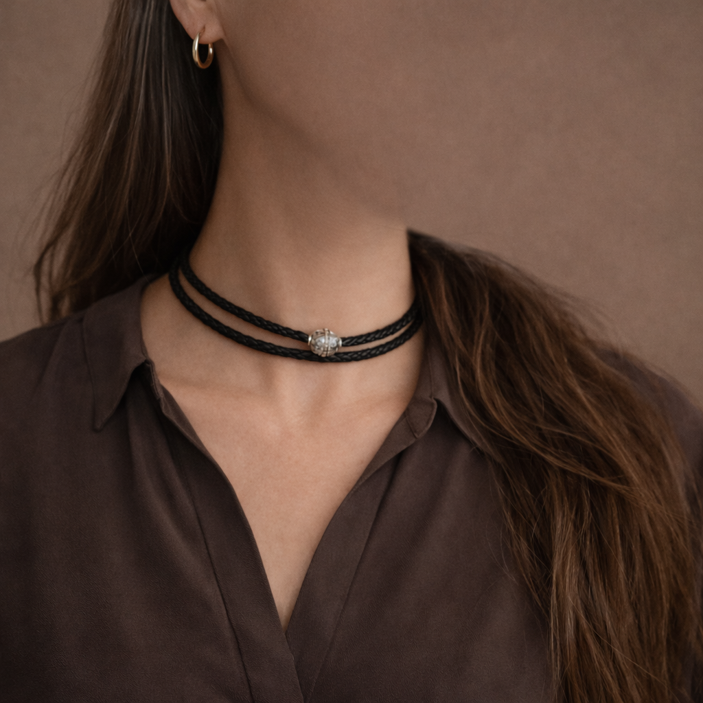 Retired Silpada Leather Wrap Bracelet / Choker Necklace – Sterling Silver & CZ Clasp