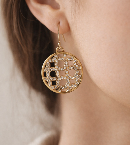 Coach Gold Tone Crystal Logo Drop Earrings – Signature C Statement Earrings