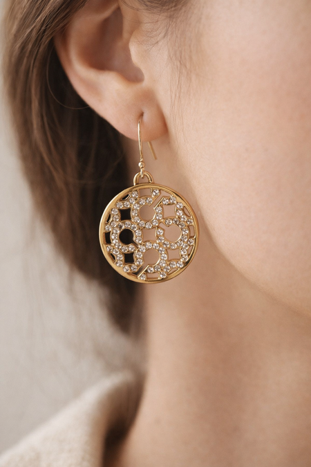 Coach Gold Tone Crystal Logo Drop Earrings – Signature C Statement Earrings