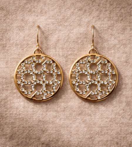 Coach Gold Tone Crystal Logo Drop Earrings – Signature C Statement Earrings