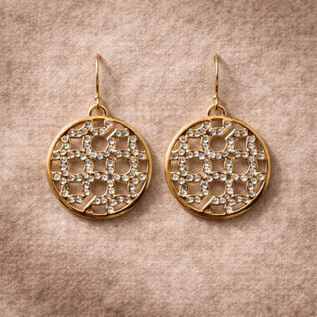 Coach Gold Tone Crystal Logo Drop Earrings – Signature C Statement Earrings