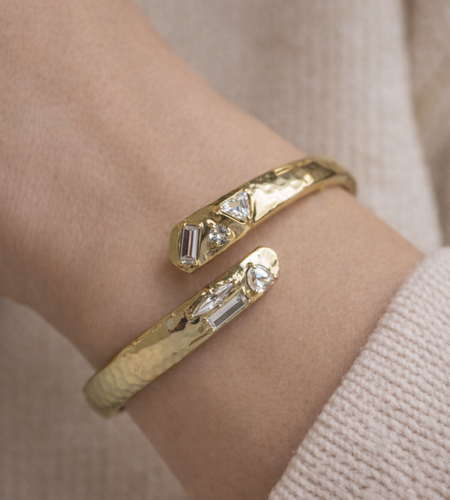 Retired Silpada Cobra Hinge Cuff Bracelet – Gold Tone with Swarovski Crystal Accents