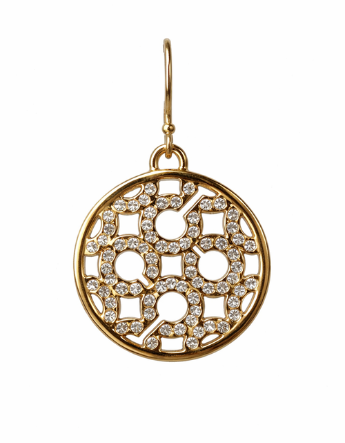 Load image into Gallery viewer, Coach Gold Tone Crystal Logo Drop Earrings – Signature C Statement Earrings
