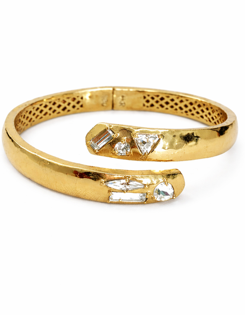 Load image into Gallery viewer, Retired Silpada Cobra Hinge Cuff Bracelet – Gold Tone with Swarovski Crystal Accents
