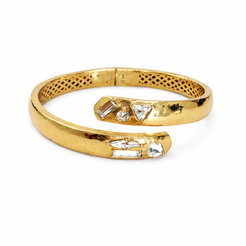 Retired Silpada Cobra Hinge Cuff Bracelet – Gold Tone with Swarovski Crystal Accents