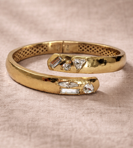 Retired Silpada Cobra Hinge Cuff Bracelet – Gold Tone with Swarovski Crystal Accents