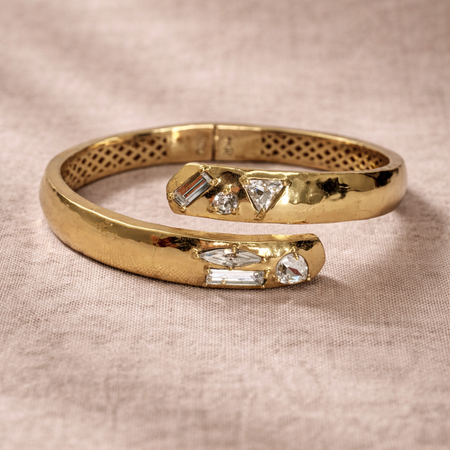 Retired Silpada Cobra Hinge Cuff Bracelet – Gold Tone with Swarovski Crystal Accents