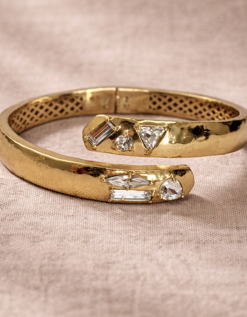 Load image into Gallery viewer, Retired Silpada Cobra Hinge Cuff Bracelet – Gold Tone with Swarovski Crystal Accents
