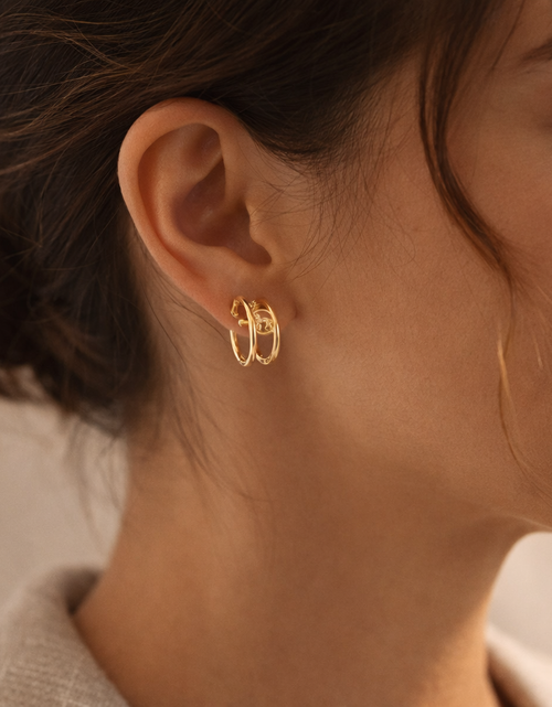 Load image into Gallery viewer, Coach Gold Logo Huggie Earrings – Signature C Design
