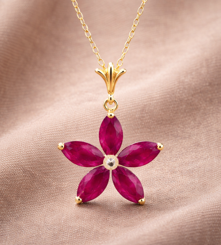Simply Savvy “Crimson Bloom” Ruby Pendant – 1.4 CTW 14K Gold Necklace