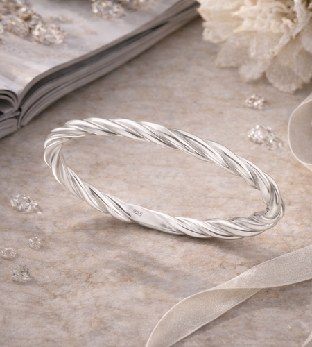 925 Sterling Silver “Luxe Twist Bangle” – Polished Sculptural Bracelet