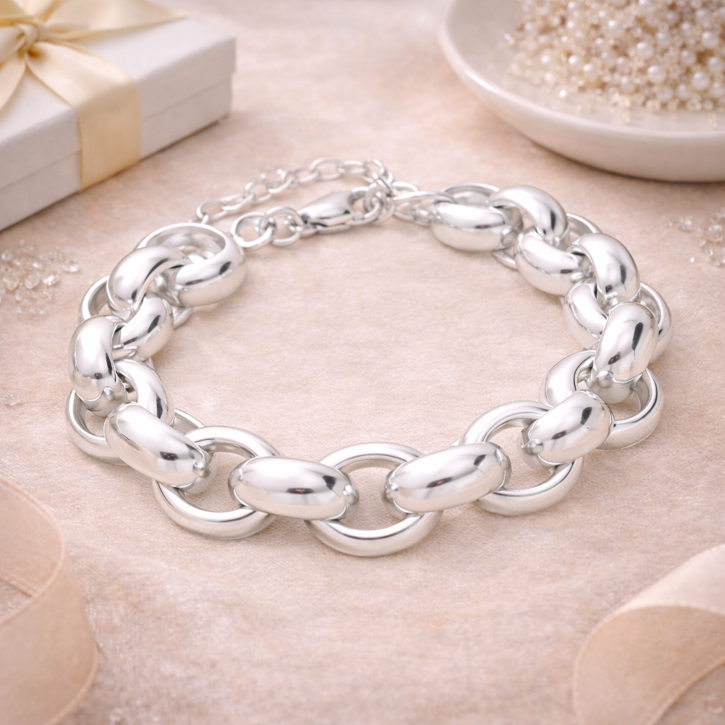 925 Sterling Silver Heavy “Modern Heirloom" Link Chain Bracelet – 36g Bold Modern Design